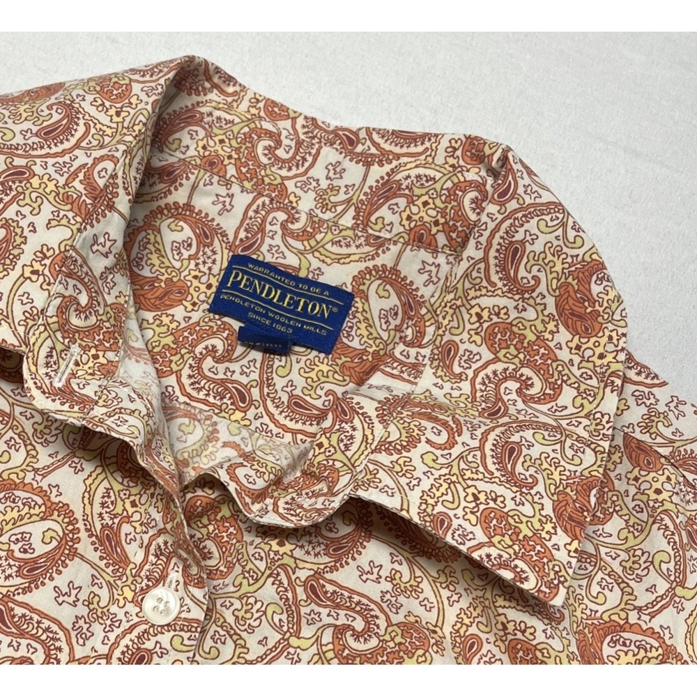 Pendleton Paisley Button Up Long Sleeve Shirt Red Orange Small Petite